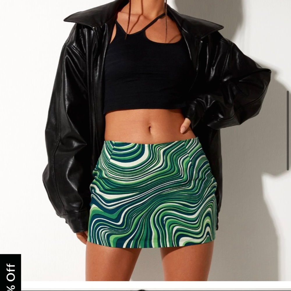NWT Motel Rocks Green Wavy Mini skirt